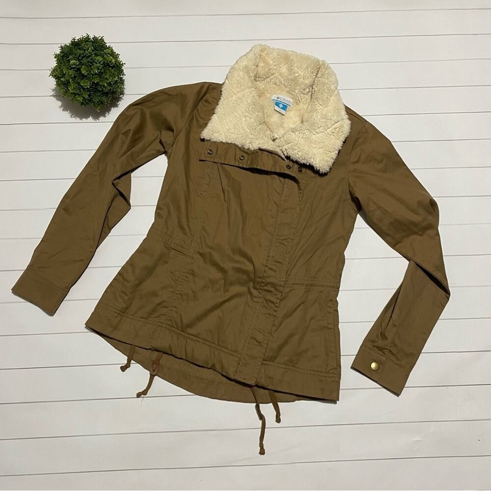 Columbia Faux Sherpa‎ Shearling Plush Olive Brown Jacket Coat Womens Size XS